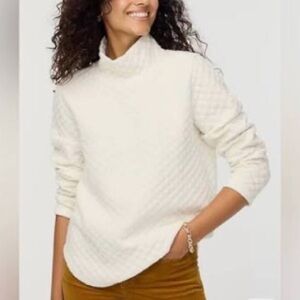 J. Crew Oversized Cream Diamond Quilted Mock Turtleneck Sweatshirt Comfortcore